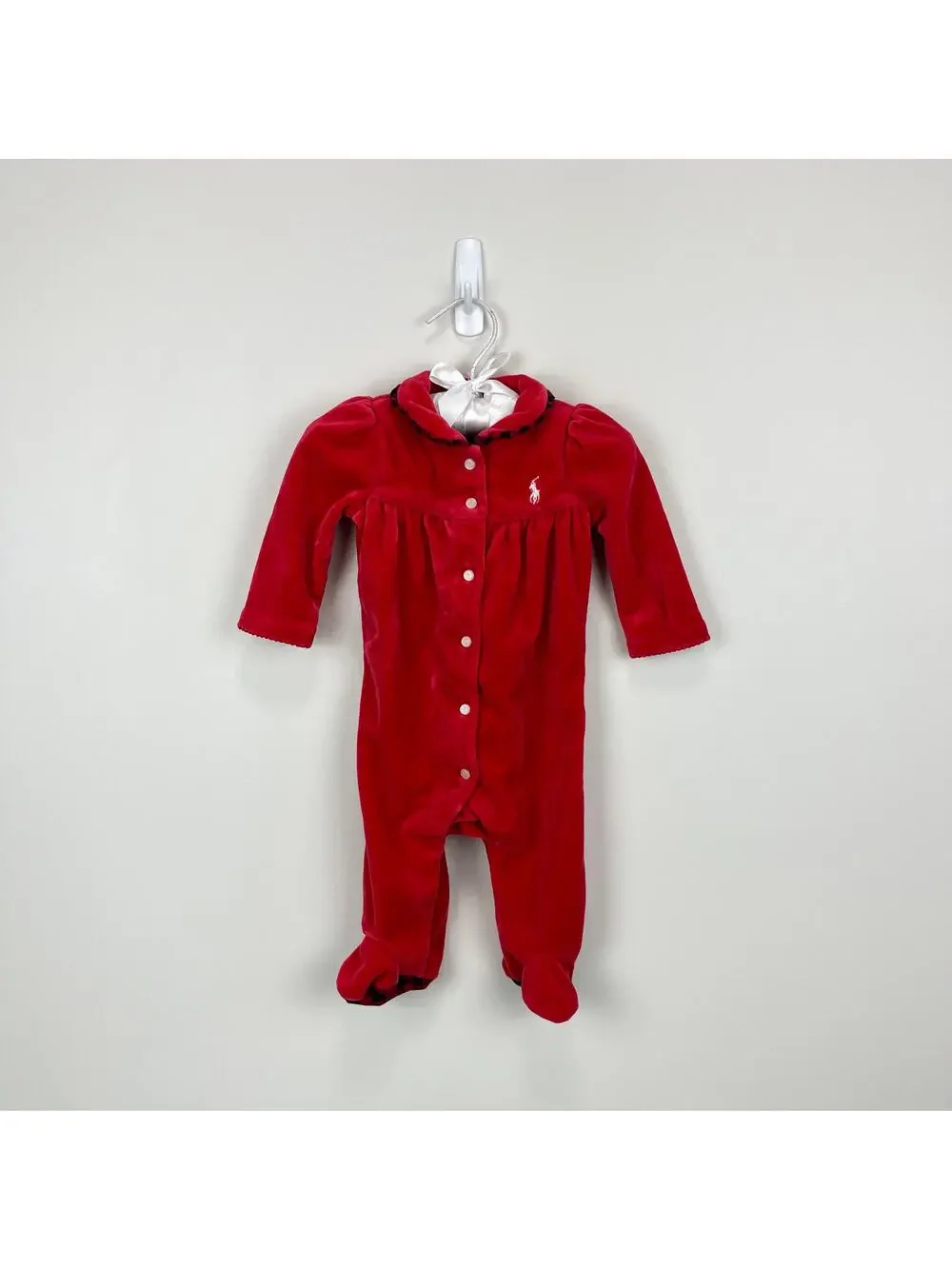 Ralph Lauren Festive Red Velour Footie 3 Months
